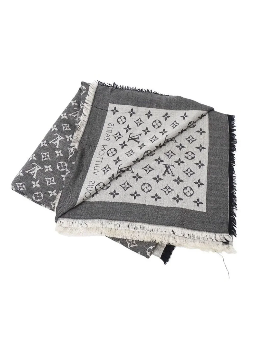 Louis Vuitton Shawl Silk Wool Monogram Black Large Logo Casual Scarf